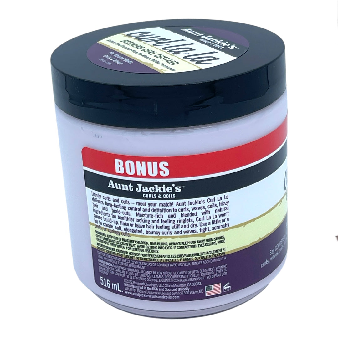 Aunt Jackie's curl la la Hair Styling Agent Curl Custard, - For Natural Hair Curls, Coils and Waves, Enriched with Shea Butter and Olive Oil